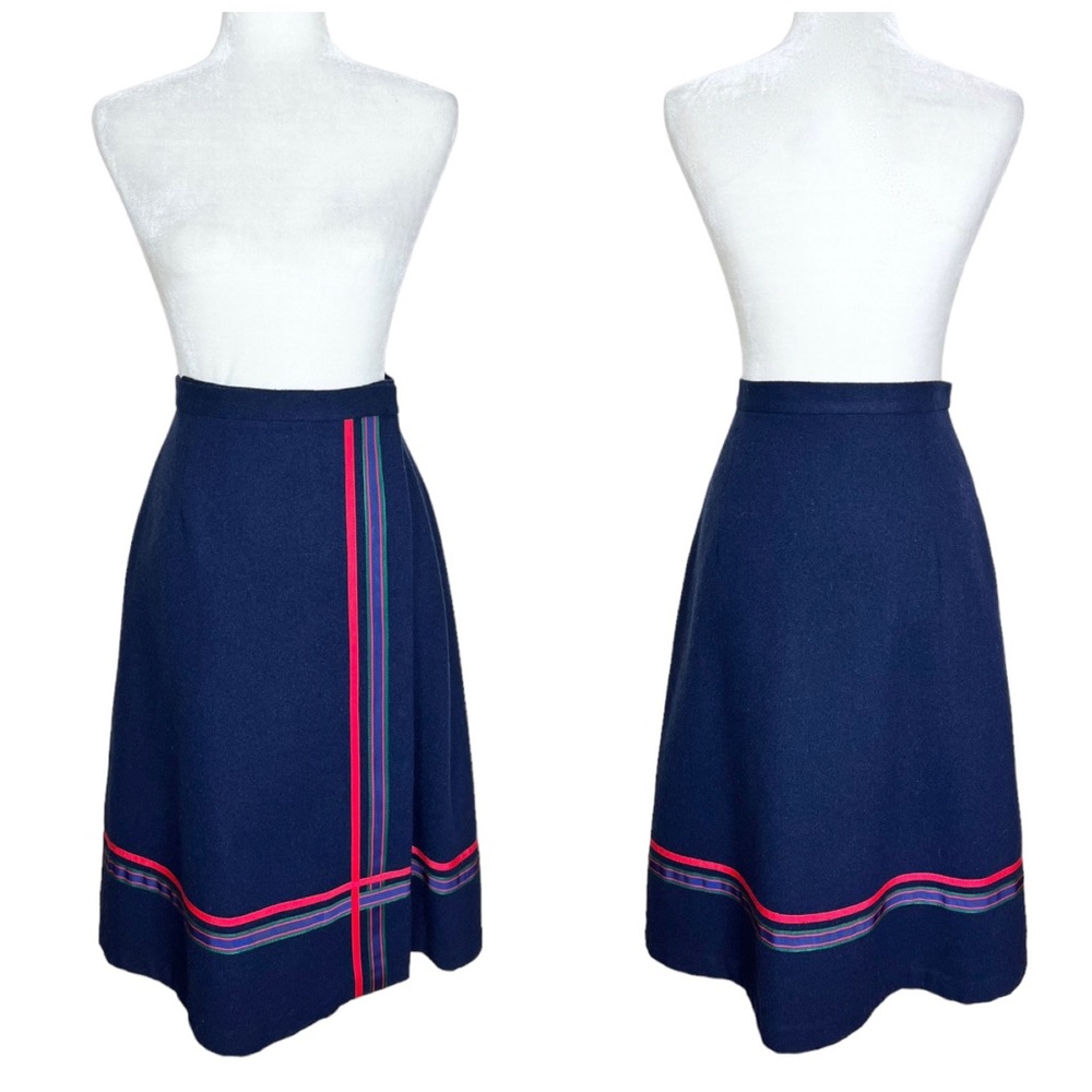 Vintage 1960s preppy Wrap Midi Skirt With Ribbon Trim